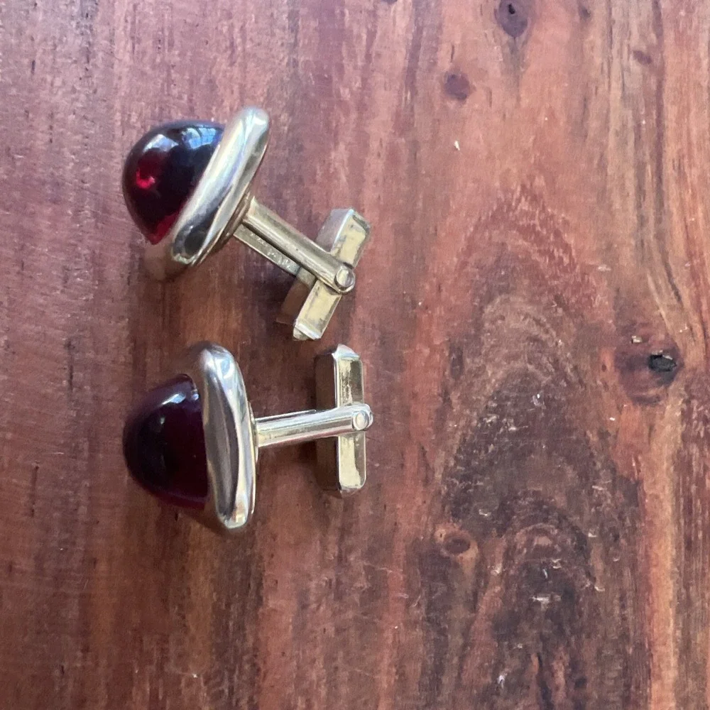 Vintage Cufflinks Jewelry Gold Tone And Red